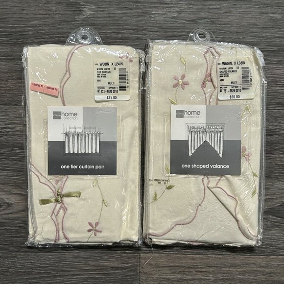 JCPenney Home 60"x24" Tier Curtain Pair 38" Valance Set Embroidered Floral - Picture 11 of 11